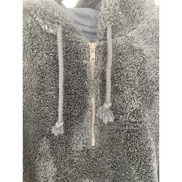 PacSun Women's M Black Sherpa half Zip pocket fuzzy draw string Hoodie - Picture 4 of 4